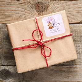 Pegatina Cuadrada Baby Shower de espera de cola de agua