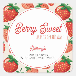 Pegatina Cuadrada Baby Shower de fresa barata dulce de Berry
