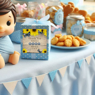 Pegatina Cuadrada Baby Shower de girasol ruso gracias