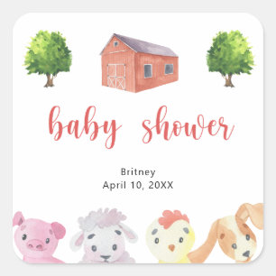 Pegatina Cuadrada Baby shower de granja - baby shower