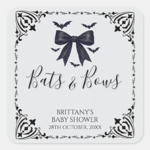 Pegatina Cuadrada Baby Shower de Halloween de Bats and Bows