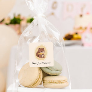 Pegatina Cuadrada Baby Shower de la ardilla de madera de núcleo de a