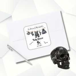 Pegatina Cuadrada Baby Shower de la línea de ropa de gótico de Hallo