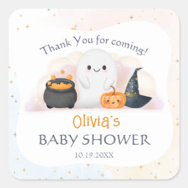 Pegatina Cuadrada Baby Shower de Little Boo de Halloween