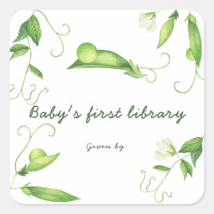 Pegatina Cuadrada Baby Shower de Little Pea - La primera biblioteca