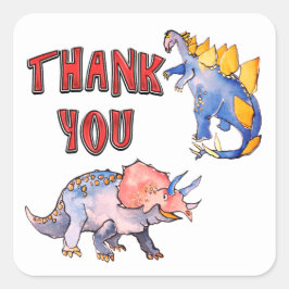 Pegatina Cuadrada Baby Shower de los dinosaurios acuarela Gracias