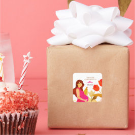 Pegatina Cuadrada Baby Shower de mamá embarazada