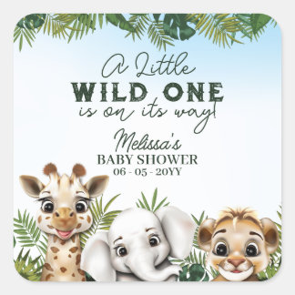 Pegatina Cuadrada Baby Shower de Safari de animales salvajes