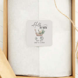 Pegatina Cuadrada Baby Shower de Stroller Boho Baby Neutral de Géner