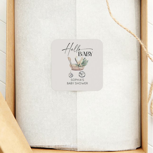 Pegatina Cuadrada Baby Shower de Stroller Boho Baby Neutral de Géner (Subido por el creador)