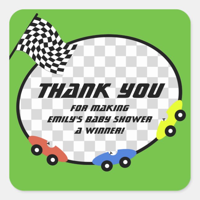 Pegatina Cuadrada Baby Shower de tiempo de carrera (Anverso)