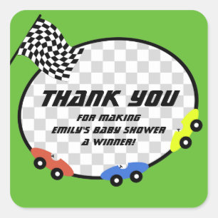 Pegatina Cuadrada Baby Shower de tiempo de carrera