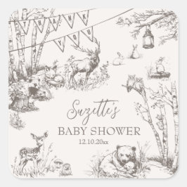 Pegatina Cuadrada Baby Shower de Woodland Animals
