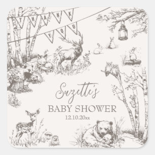 Pegatina Cuadrada Baby Shower de Woodland Animals