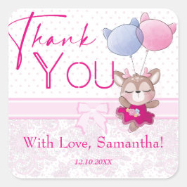 Pegatina Cuadrada Baby Shower. Depósito de bebé rosado