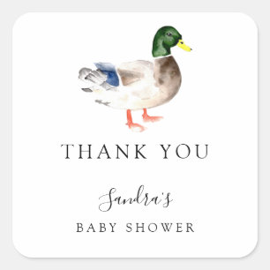 Pegatina Cuadrada Baby Shower Elegant Gracias Moda Script