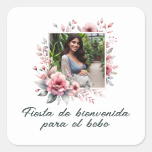 Pegatina Cuadrada Baby Shower español Fiesta De Bienvenida Al Bebé