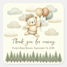 Pegatina Cuadrada Baby Shower Floating Bear Adventures