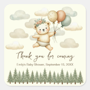 Pegatina Cuadrada Baby Shower Floating Bear Adventures