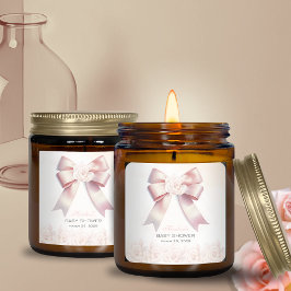 Pegatina Cuadrada Baby Shower floral Bow rosa