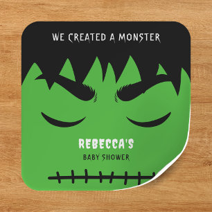 Pegatina Cuadrada Baby Shower Frankenstein Monster Halloween