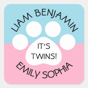Pegatina Cuadrada Baby Shower - Gemelos fraternales - Tema de la imp