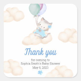 Pegatina Cuadrada Baby Shower Gracias a Whimsical Floating Kitten