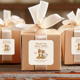 Pegatina Cuadrada Baby Shower Gracias Beary Mucho