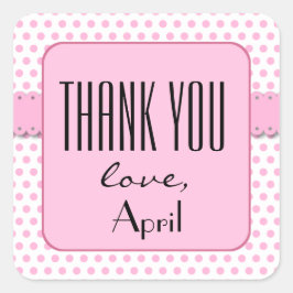 Pegatina Cuadrada BABY SHOWER Gracias Pink Polka Dots V11A