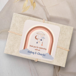 Pegatina Cuadrada Baby Shower Groovy Neutral de género Parejas Arcoi
