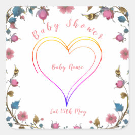 Pegatina Cuadrada Baby Shower Heart
