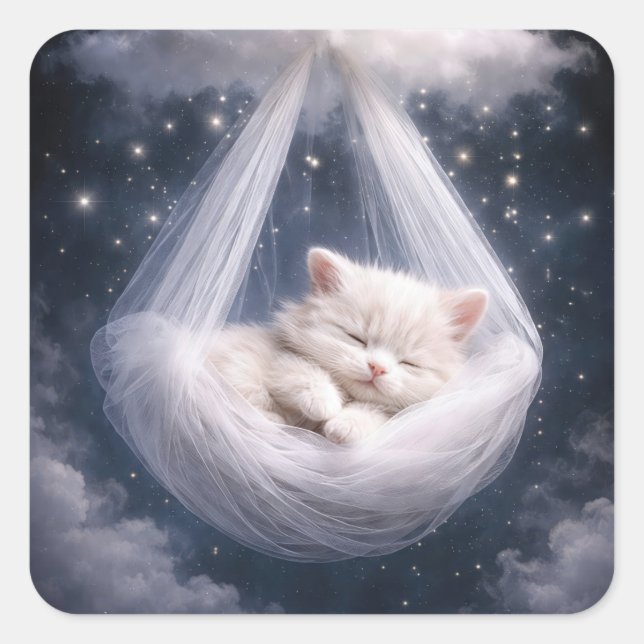 Pegatina Cuadrada Baby Shower Kitten in a Tulle Hammock (Anverso)