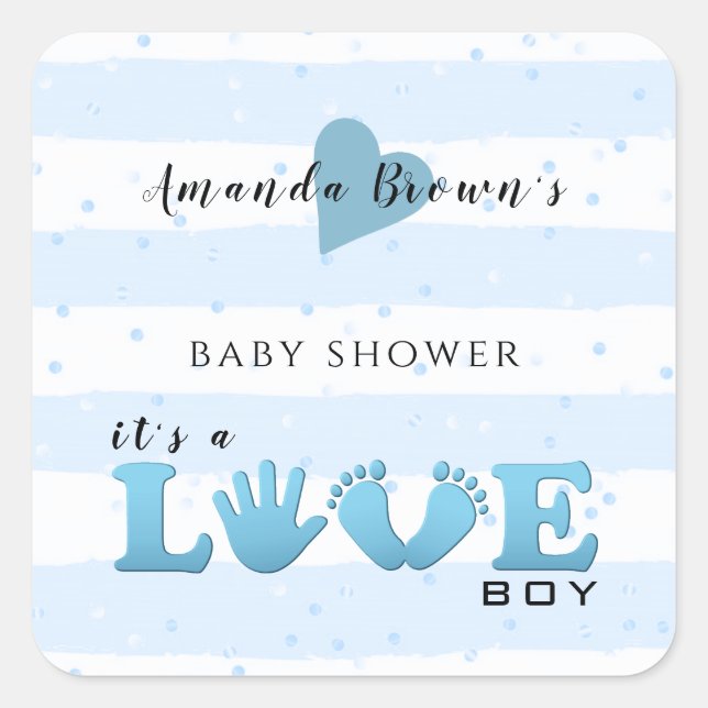 Pegatina Cuadrada Baby Shower Love Baby (Anverso)