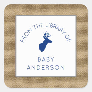 Pegatina Cuadrada Baby Shower Navy Buck BOOK, placa para niños