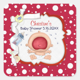 Pegatina Cuadrada Baby Shower neutral de Baby Bawling Funny