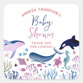 Pegatina Cuadrada Baby Shower neutral de género en la actualidad baj