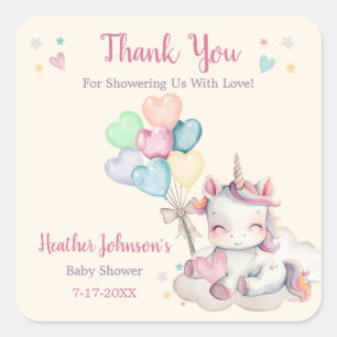 Pegatina Cuadrada Baby Shower Pastel Rainbow Unicorn