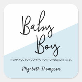Pegatina Cuadrada Baby Shower personalizado de Baby Boy blue
