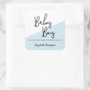 Pegatina Cuadrada Baby Shower personalizado de Baby Boy blue