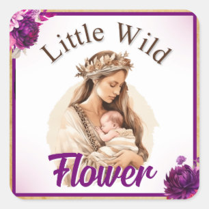 Pegatina Cuadrada Baby Shower Purple Boho