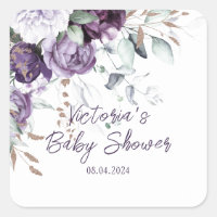 Baby Shower Purple Floral Elegante Personalizado