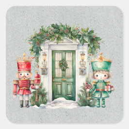 Pegatina Cuadrada Baby Shower Red and Green Nutcracker