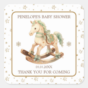 Pegatina Cuadrada Baby Shower Rocke Horse Gracias