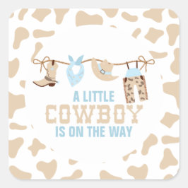 Pegatina Cuadrada Baby Shower Rodeo Western Cowboy