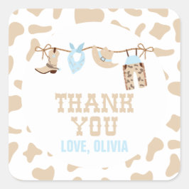 Pegatina Cuadrada Baby Shower Rodeo Western Cowboy