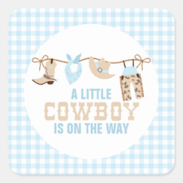 Pegatina Cuadrada Baby Shower Rodeo Western Cowboy