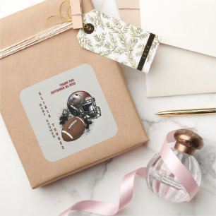 Pegatina Cuadrada Baby Shower rojo y negro del fútbol americano