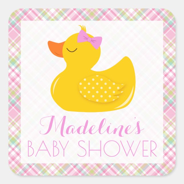 Pegatina Cuadrada Baby Shower Rubber Ducky (Anverso)