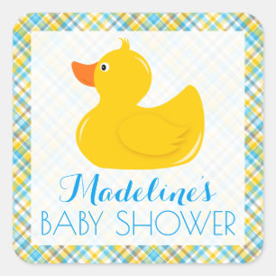 Pegatina Cuadrada Baby Shower Rubber Ducky