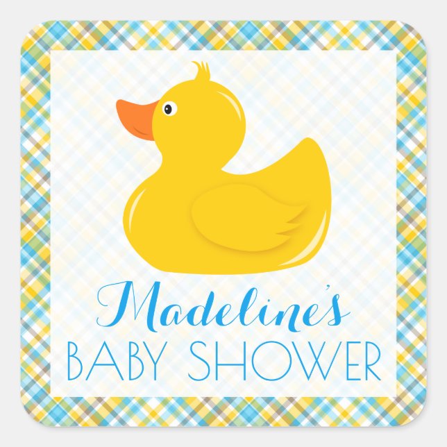 Pegatina Cuadrada Baby Shower Rubber Ducky (Anverso)